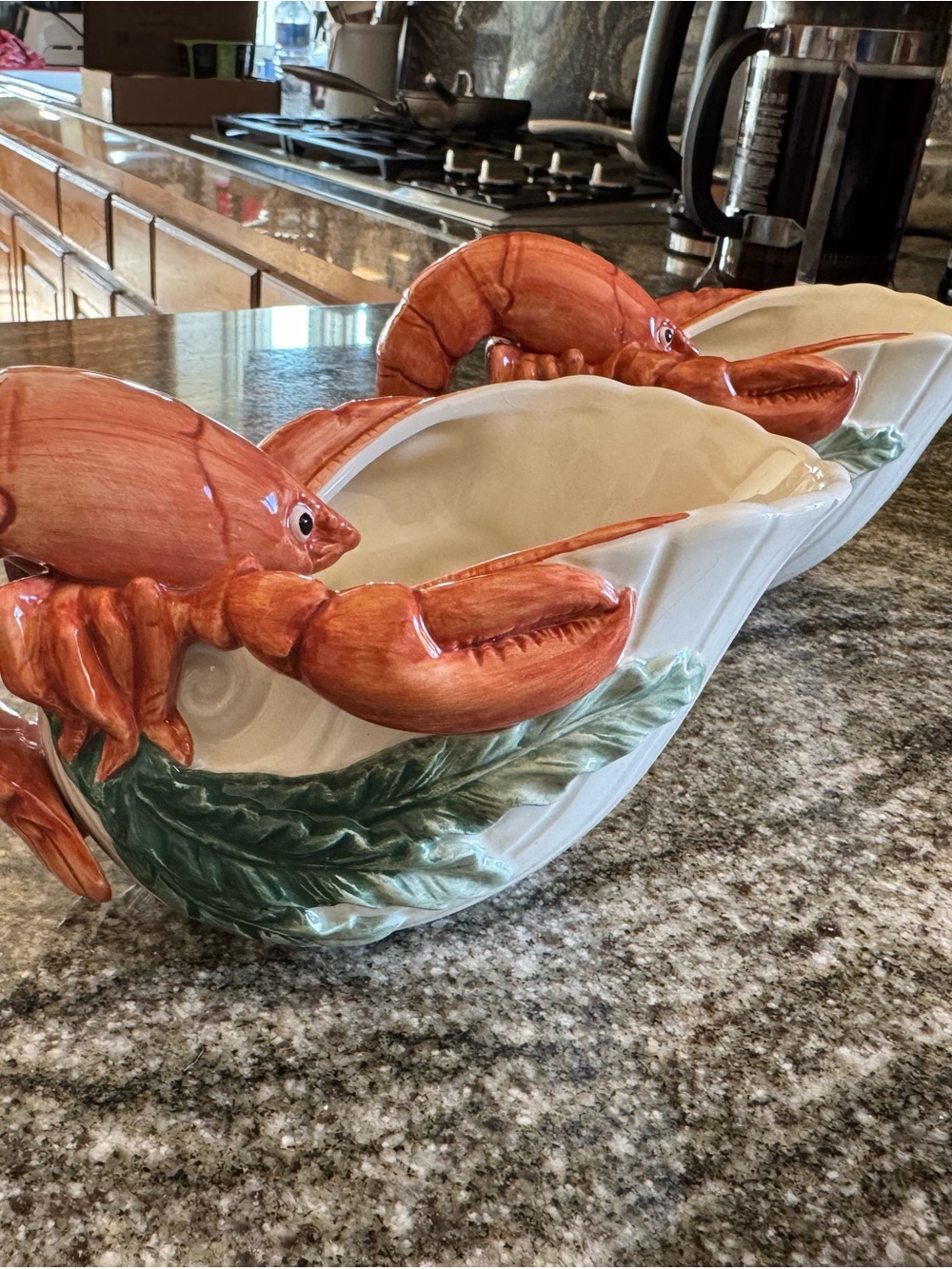 Fitz and Floyd Ceramic Lobster gravy boat in Orange and Green